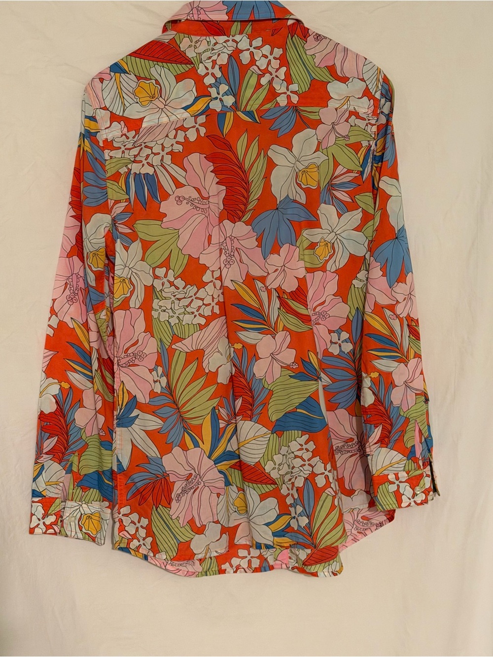 J.McLaughlin Women's Britt Linen Shirt Blouse Coconut Grove Tropical Floral Sz L - Picture 2 of 7